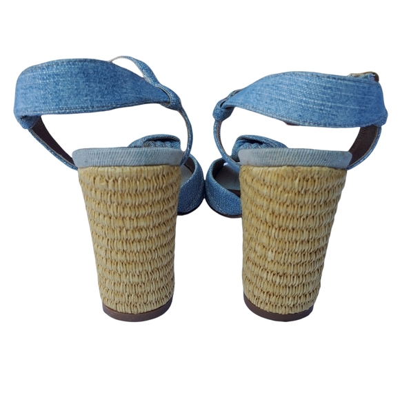 Dolce & Gabbana Blue Denim Espadrille Style Peep Toe Heel Sandals w/Ankle Strap - Picture 6 of 12
